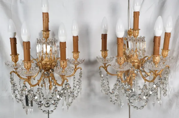 Paire D’appliques Baccarat  En Bronze Doré époque Napoléon III