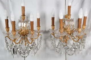 Paire D’appliques Baccarat  En Bronze Doré époque Napoléon III