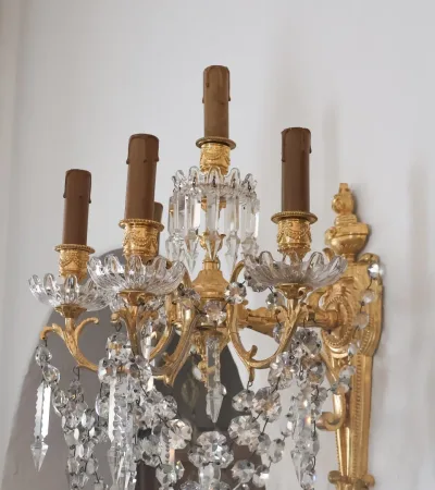 Paire D’appliques Baccarat  En Bronze Doré époque Napoléon III