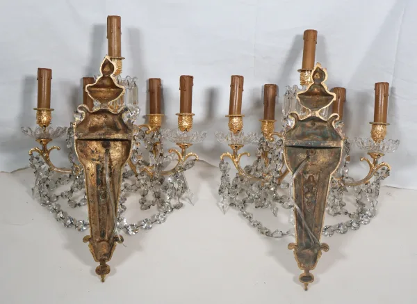 Paire D’appliques Baccarat  En Bronze Doré époque Napoléon III