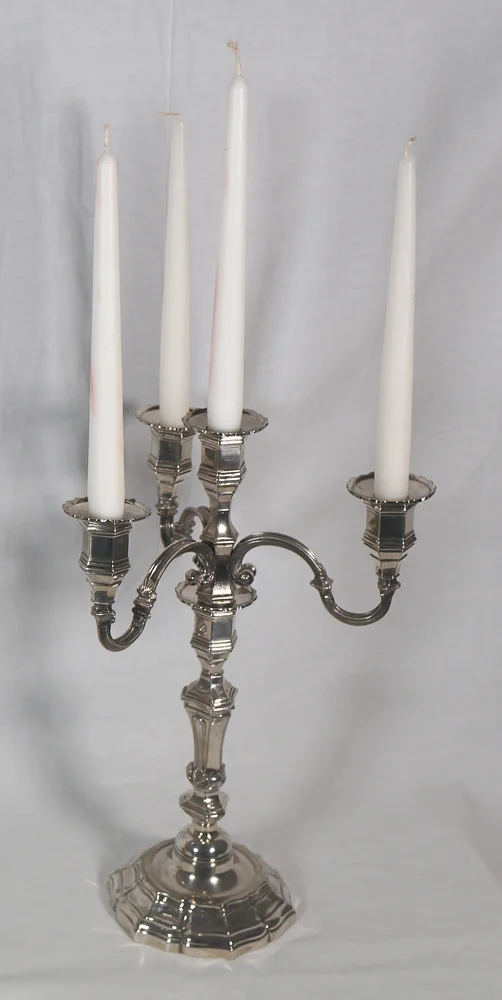 SILVER PLATE CANDELABRA AND CENTER PIECE
