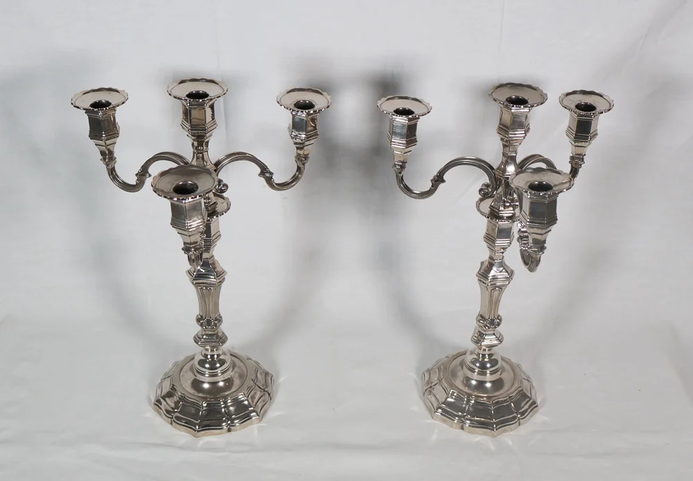 SILVER PLATE CANDELABRA AND CENTER PIECE
