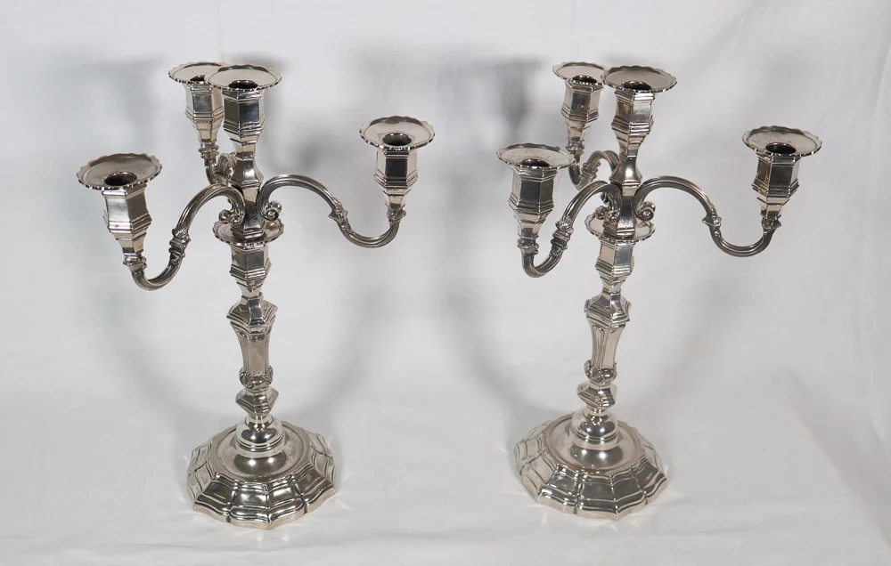 SILVER PLATE CANDELABRA AND CENTER PIECE