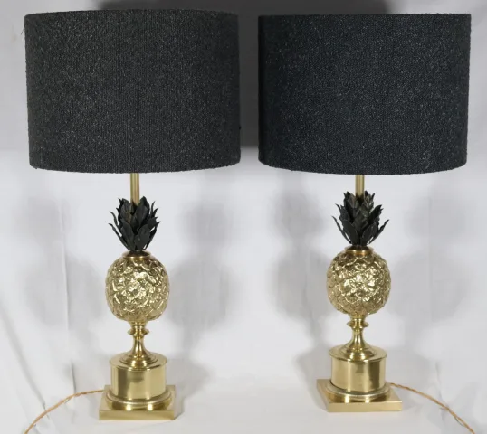 Paire de lampes ananas en bronze doré années 70