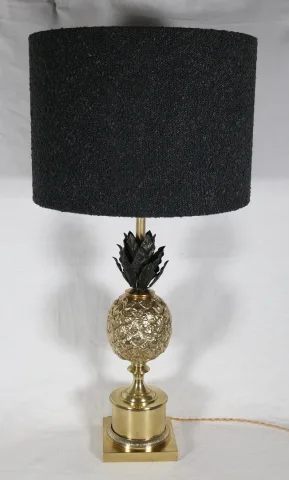 Paire de lampes ananas en bronze doré années 70