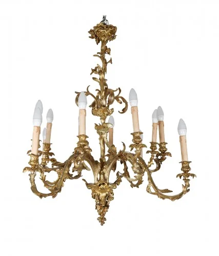 Lustre rocaille en bronze doré époque XIXe