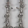 Paire de bougeoirs en bronze argenté signés Alphonse Giroux Paris