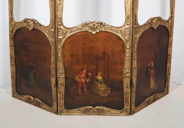 Paravent en bois doré style Louis XV fin XIXe