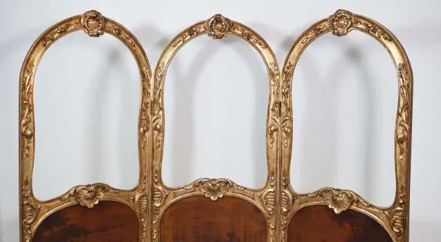 Paravent en bois doré style Louis XV fin XIXe
