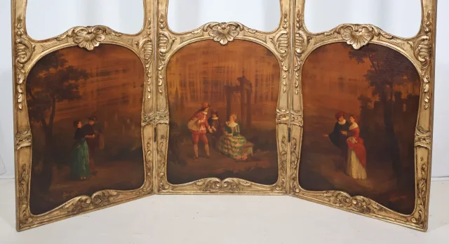 Paravent en bois doré style Louis XV fin XIXe