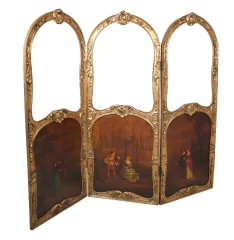 Paravent en bois doré style Louis XV fin XIXe
