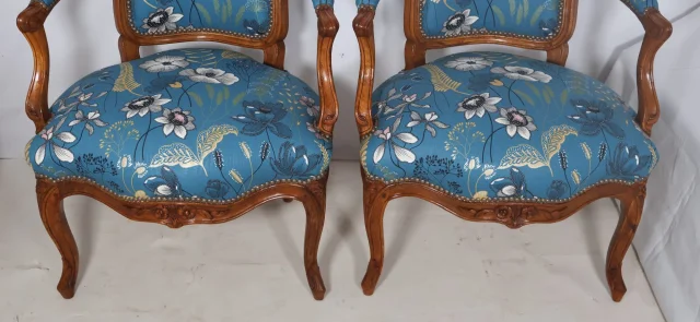 Pair of cabriolet armchairs stamped NOGARET, circa 1750