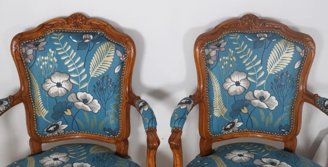 Pair of cabriolet armchairs stamped NOGARET, circa 1750