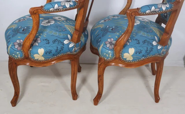 Pair of cabriolet armchairs stamped NOGARET, circa 1750