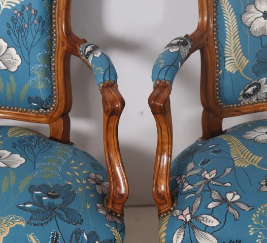 Pair of cabriolet armchairs stamped NOGARET, circa 1750