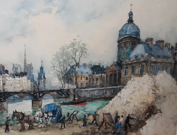 Aquarelle " Le pont des arts " Paris , signée Frank WILL 1929