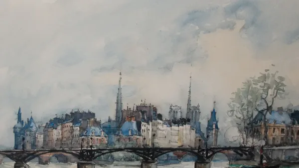 Aquarelle " Le pont des arts " Paris , signée Frank WILL 1929
