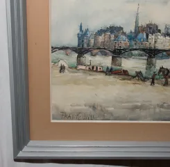 Aquarelle " Le pont des arts " Paris , signée Frank WILL 1929