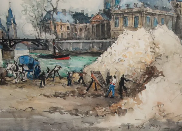 Aquarelle " Le pont des arts " Paris , signée Frank WILL 1929