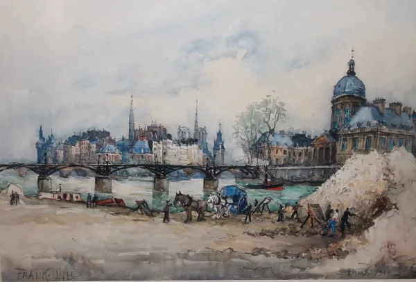 Aquarelle " Le pont des arts " Paris , signée Frank WILL 1929