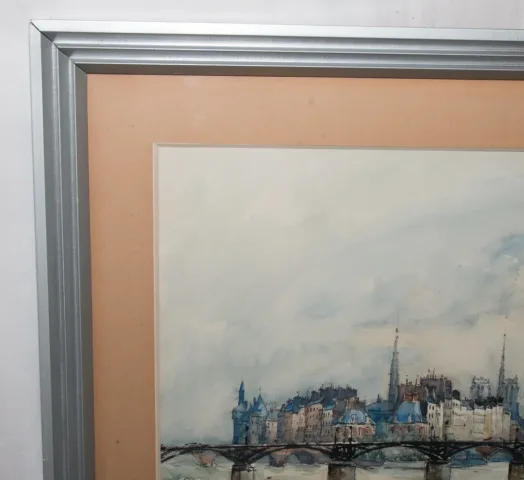 Aquarelle " Le pont des arts " Paris , signée Frank WILL 1929