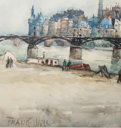 Aquarelle " Le pont des arts " Paris , signée Frank WILL 1929