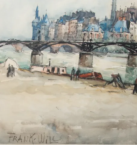Aquarelle " Le pont des arts " Paris , signée Frank WILL 1929