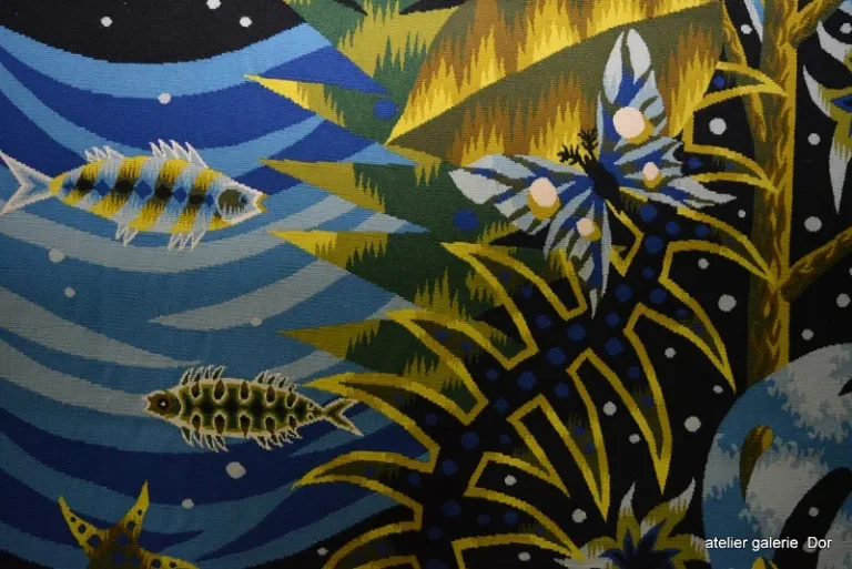 Aubusson , la galerie Dor présente une tapisserie d'après Jean Picart le Doux " AMAZONIE "