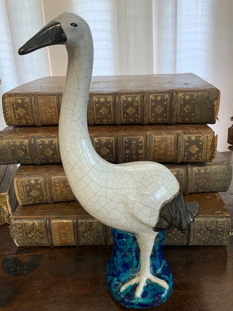 Cigogne en grès émaillé polychrome