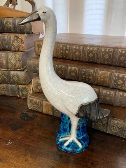 Cigogne en grès émaillé polychrome