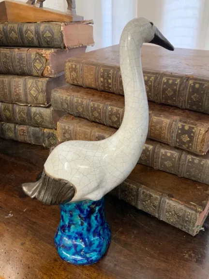 Cigogne en grès émaillé polychrome
