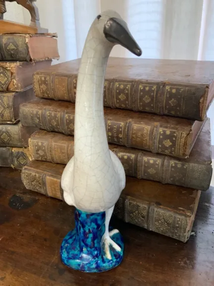 Cigogne en grès émaillé polychrome