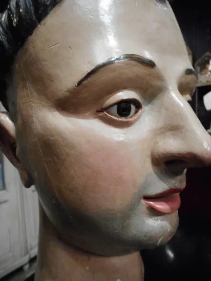 tete de moine bois  sculpte polychrome du XIX