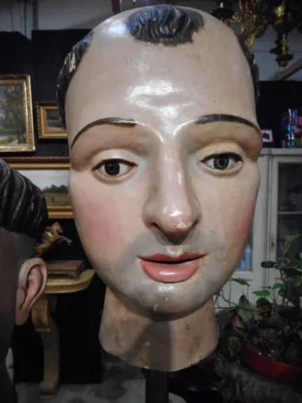 tete de moine bois  sculpte polychrome du XIX