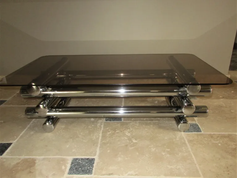 Table salon verre et chrome