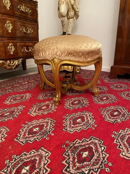 Pouf En Bois Dore d'Epoque Louis Philippe Epoque XIXeme