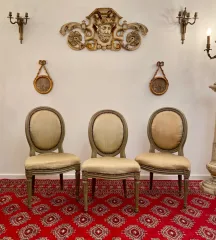 Suite De 3 Chaises Medaillons En Bois Laque d'Epoque Louis XVI