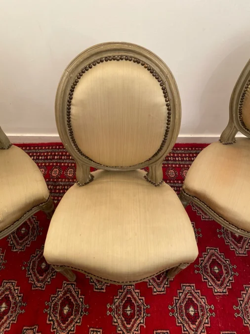 Suite De 3 Chaises Medaillons En Bois Laque d'Epoque Louis XVI