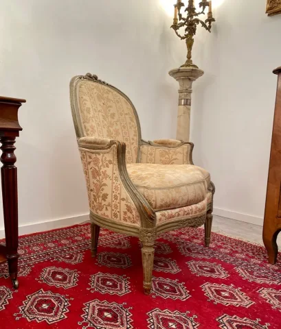 Bergere En Bois Laque De Style Louis XVI Epoque XIXeme