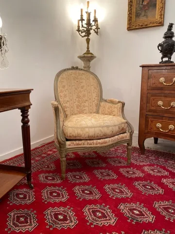 Bergere En Bois Laque De Style Louis XVI Epoque XIXeme