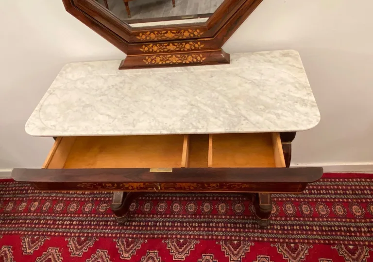 Console Formant Coiffeuse Marqueterie Epoque Charles X