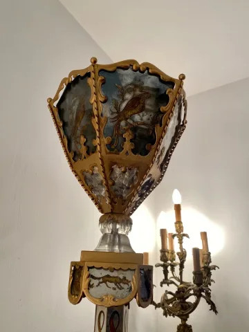 Robert Pansart,  Lampadaire En Verre Eglomisé Et Peint Epoque Années 40