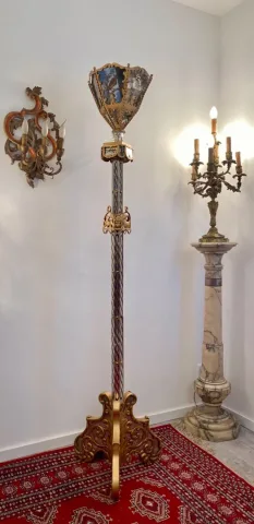 Robert Pansart,  Lampadaire En Verre Eglomisé Et Peint Epoque Années 40