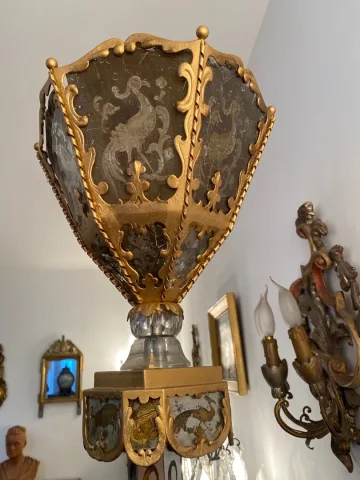 Robert Pansart,  Lampadaire En Verre Eglomisé Et Peint Epoque Années 40