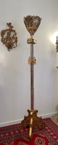 Robert Pansart,  Lampadaire En Verre Eglomisé Et Peint Epoque Années 40