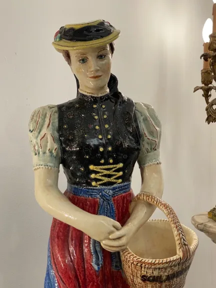 Grande Statue Céramique Emaillée Polychrome Epoque Début XXème