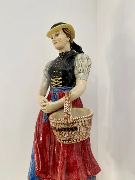 Grande Statue Céramique Emaillée Polychrome Epoque Début XXème
