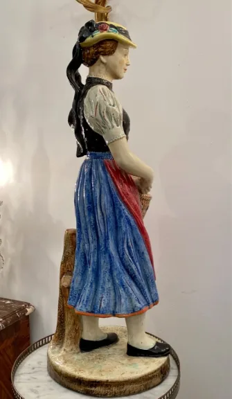 Grande Statue Céramique Emaillée Polychrome Epoque Début XXème
