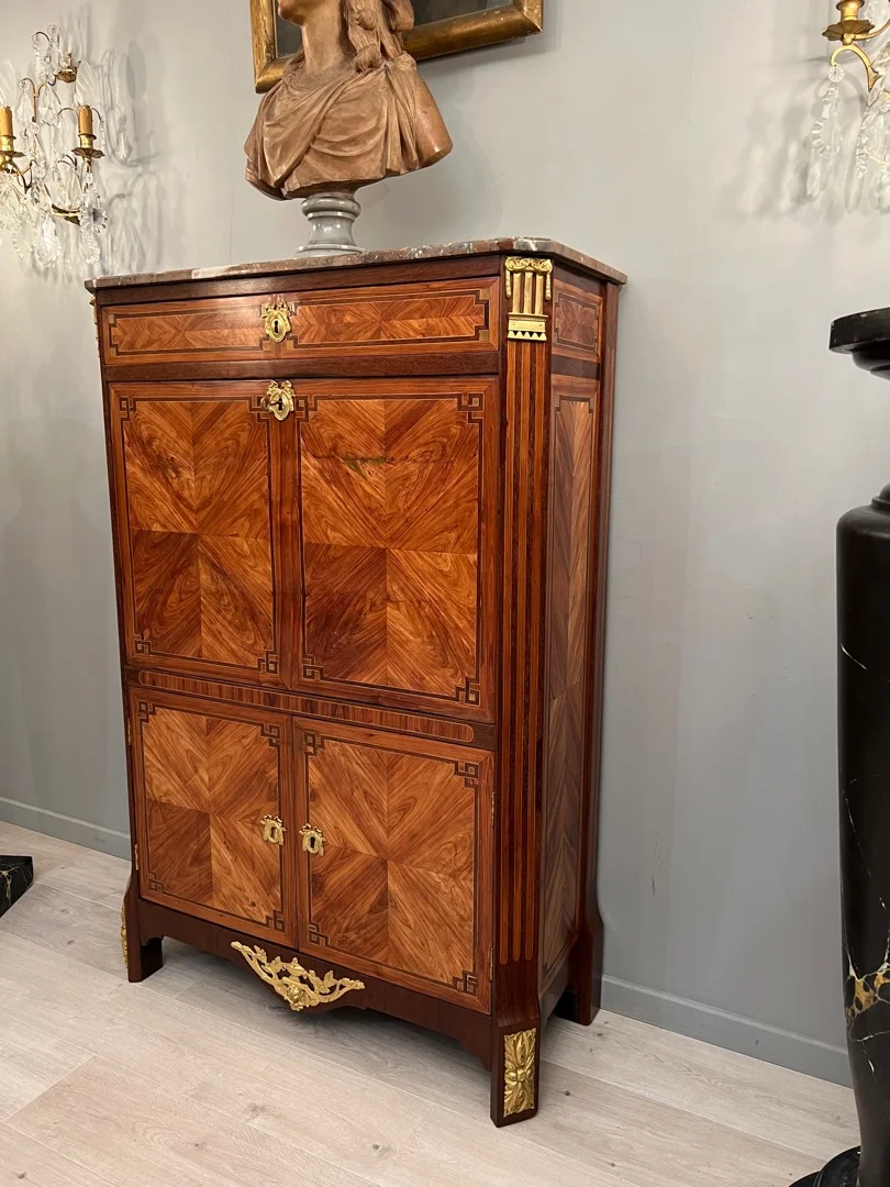 Nicolas Petit, Beau Secrétaire d'Epoque Louis XVI En Marqueterie Epoque XVIIIème Vers 1770