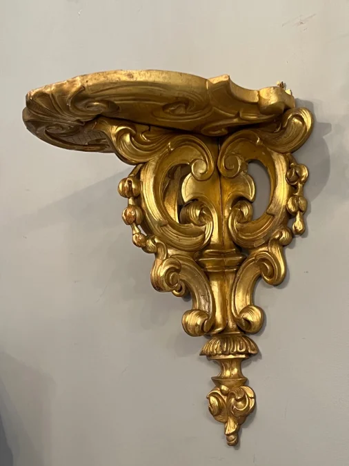 Importante Console d'Applique En Bois Dore De Style Louis XV Epoque XIXeme (h:42 cm)